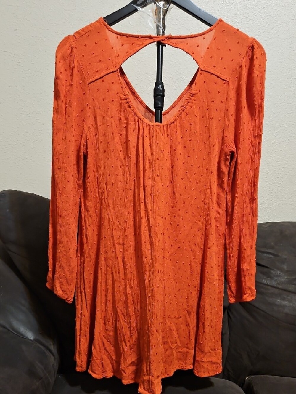 Umgee Orange Long-Sleeve Embroidered V-Neck Dress - Picture 4 of 7